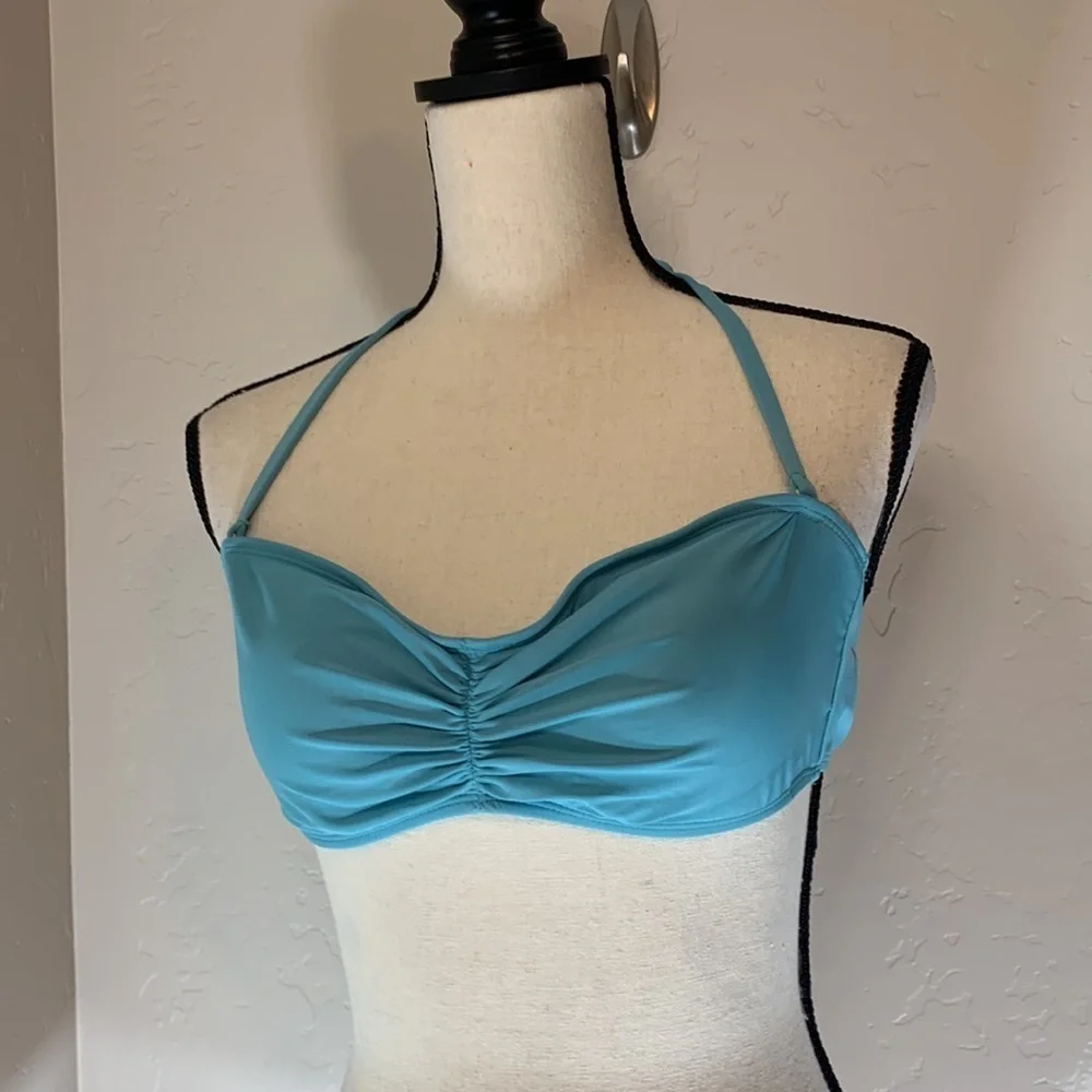 Mae Swimwear Rouched Bandeau Bikini Top (for A-C cups) - Blue / Green - Medium